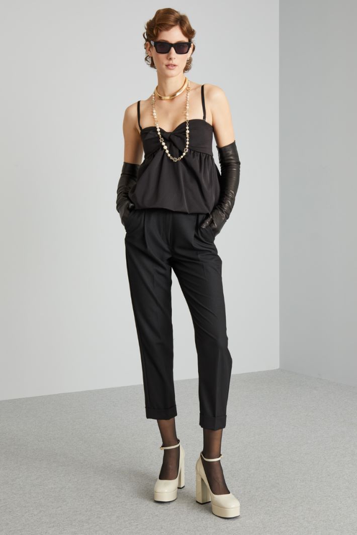 Top in ottoman con fiocco - NERO - Fashion Market