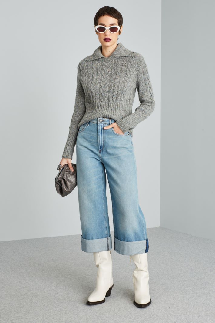 Jeans cropped con risvolti - AZZURRO DENIM - Fashion Market