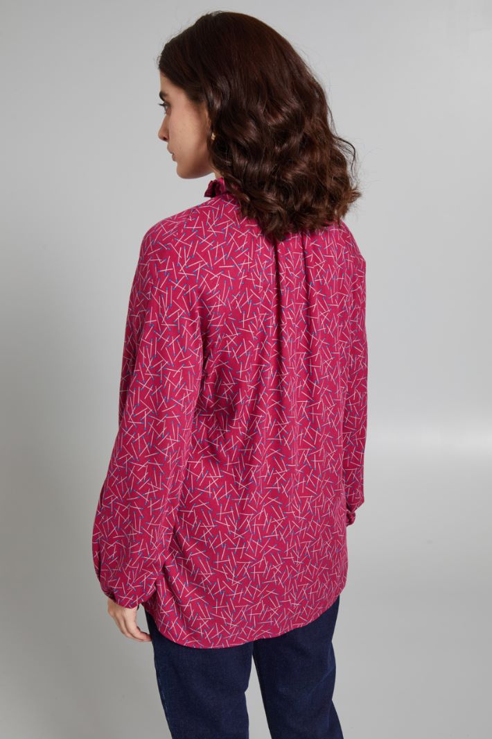 Blusa con collo a rouches - MAGENTA AZZURRO - Fashion Market - 4