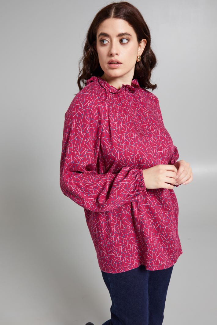 Blusa con collo a rouches - MAGENTA AZZURRO - Fashion Market - 2