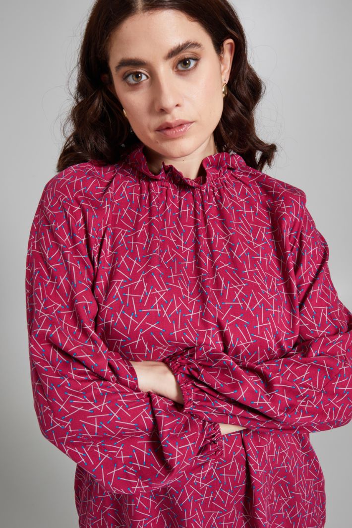Blusa con collo a rouches - MAGENTA AZZURRO - Fashion Market - 3