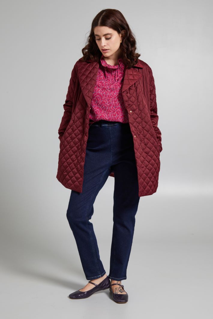 Blusa con collo a rouches - MAGENTA AZZURRO - Fashion Market