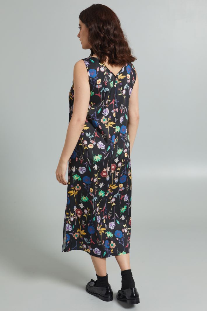 Abito smanicato con spacco - NERO VERDE GIALLO - Fashion Market - 4