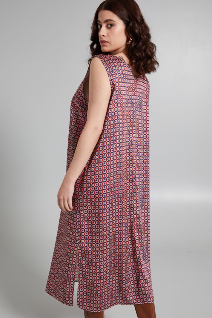Abito smanicato con spacco - ROSSO VIOLA BEIGE - Fashion Market - 4