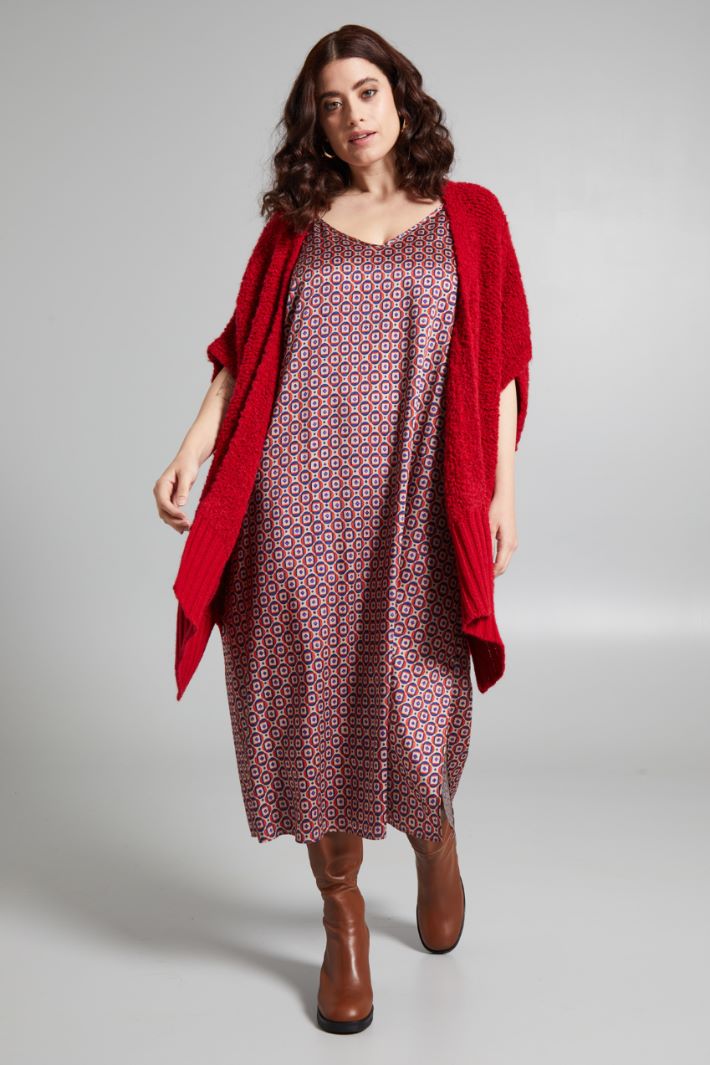 Abito smanicato con spacco - ROSSO VIOLA BEIGE - Fashion Market