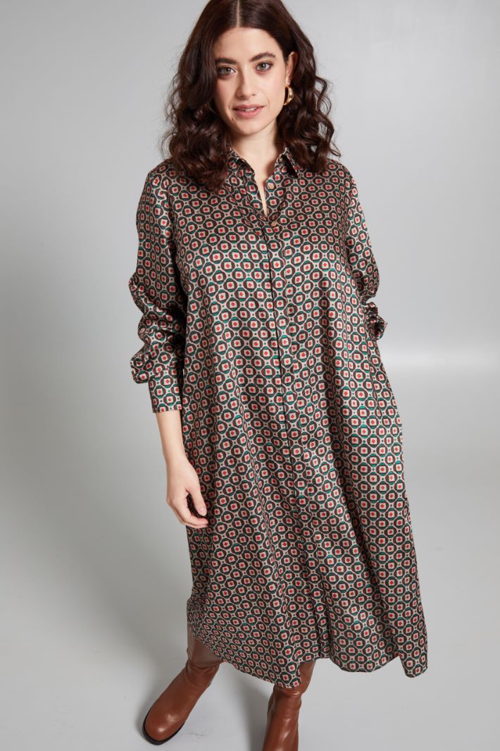 Chemisier in twill stampato - MARRONE BEIGE VERDE - Fashion Market - 2