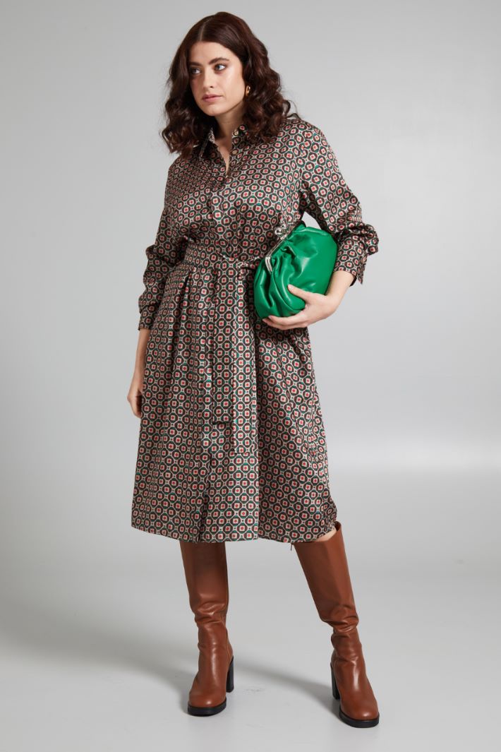 Chemisier in twill stampato - MARRONE BEIGE VERDE - Fashion Market