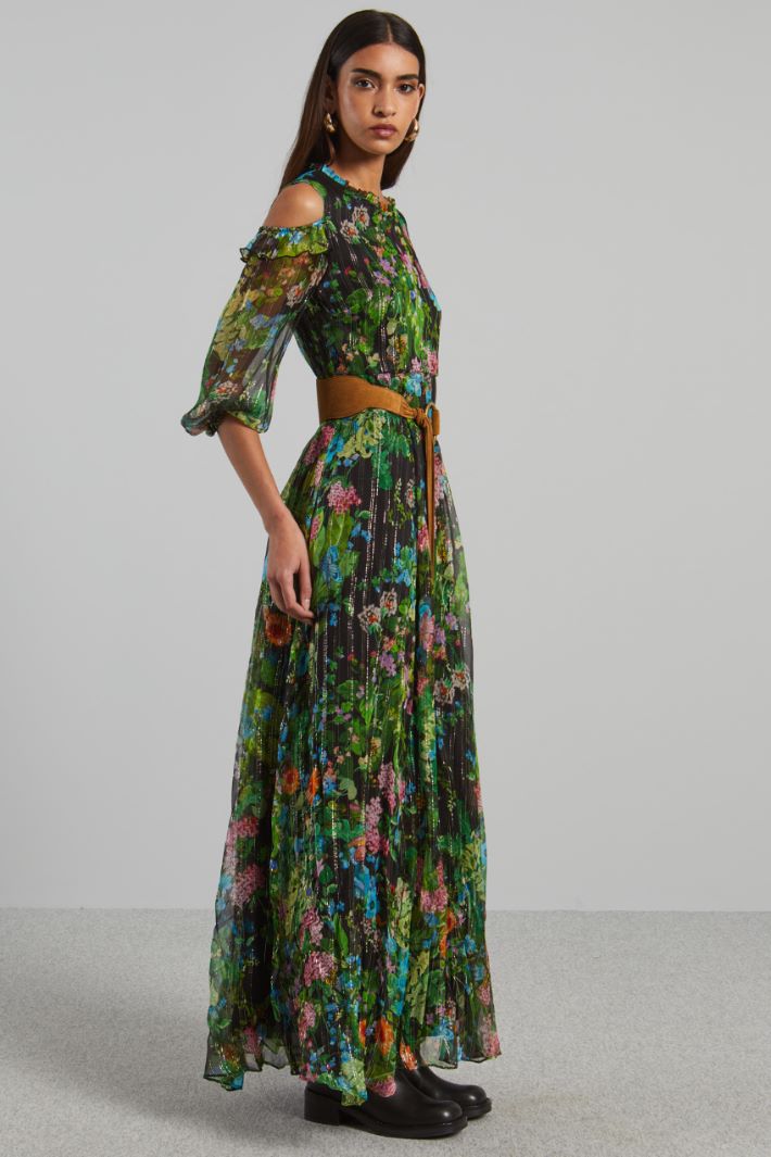 Abito lungo in creponnè lamè - VERDE NERO - Fashion Market