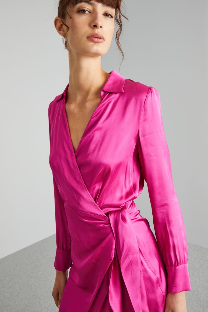 Abito portafoglio in raso fluido - FUCSIA - Fashion Market - 3