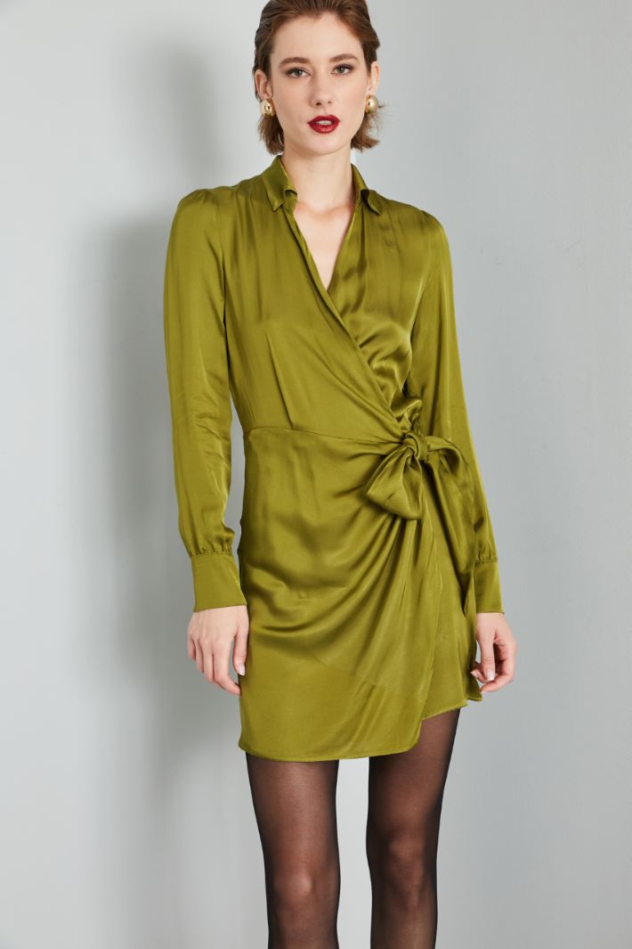 Abito portafoglio in raso fluido - VERDE OLIVA - Fashion Market - 2