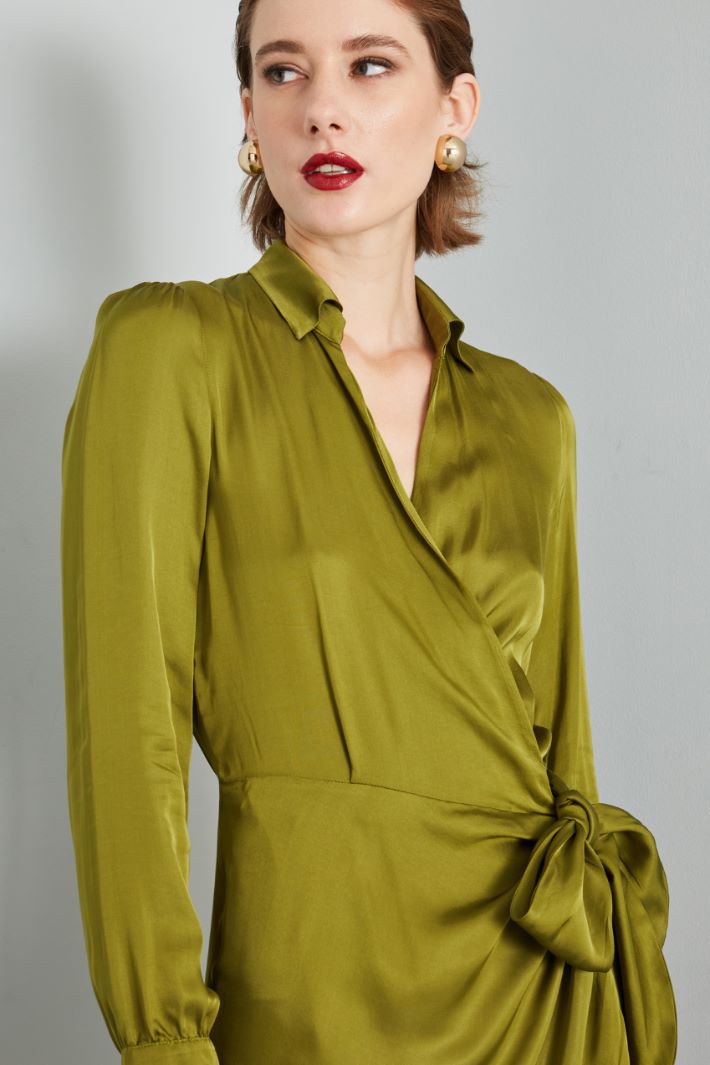 Abito portafoglio in raso fluido - VERDE OLIVA - Fashion Market - 3