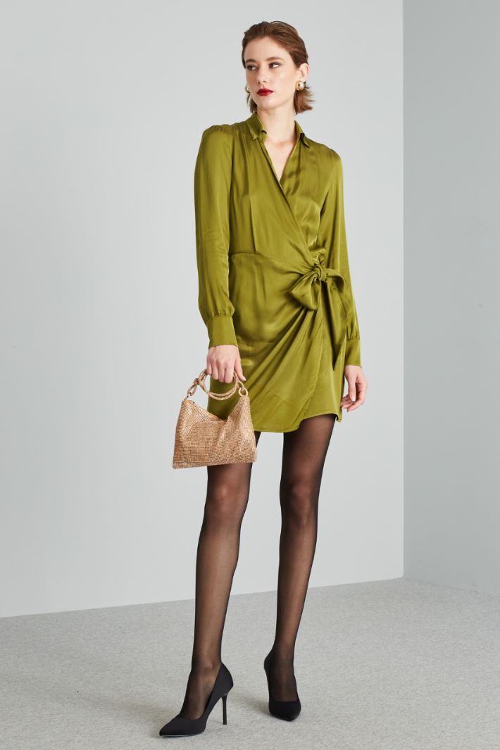 Abito portafoglio in raso fluido - VERDE OLIVA - Fashion Market