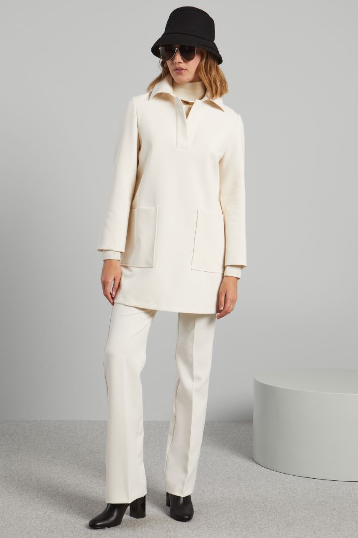 Abito corto in tela doppia - BIANCO PANNA - Fashion Market