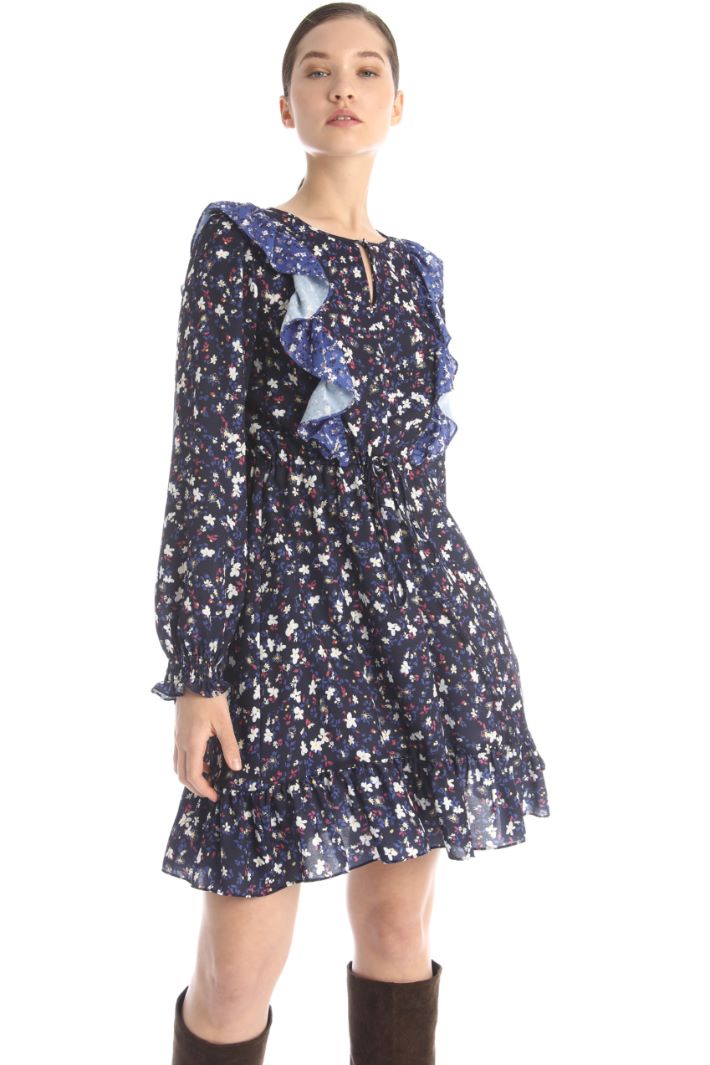 Abito stampato in georgette - BLU - Fashion Market