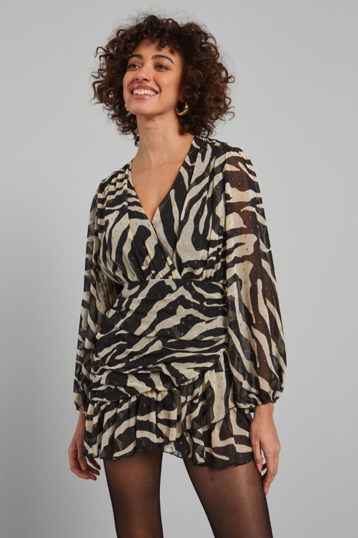 Abito in georgette fil coupé - NERO ECRU ORO - Fashion Market - 2