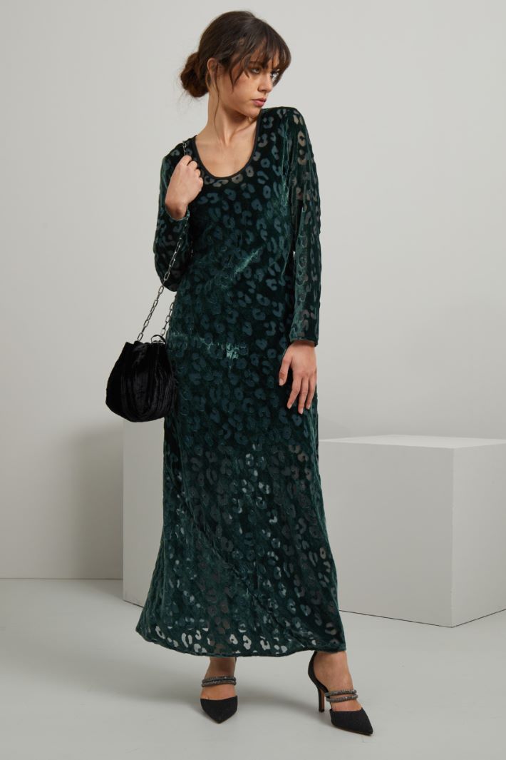 Abito lungo in velluto - VERDE SCURO - Fashion Market