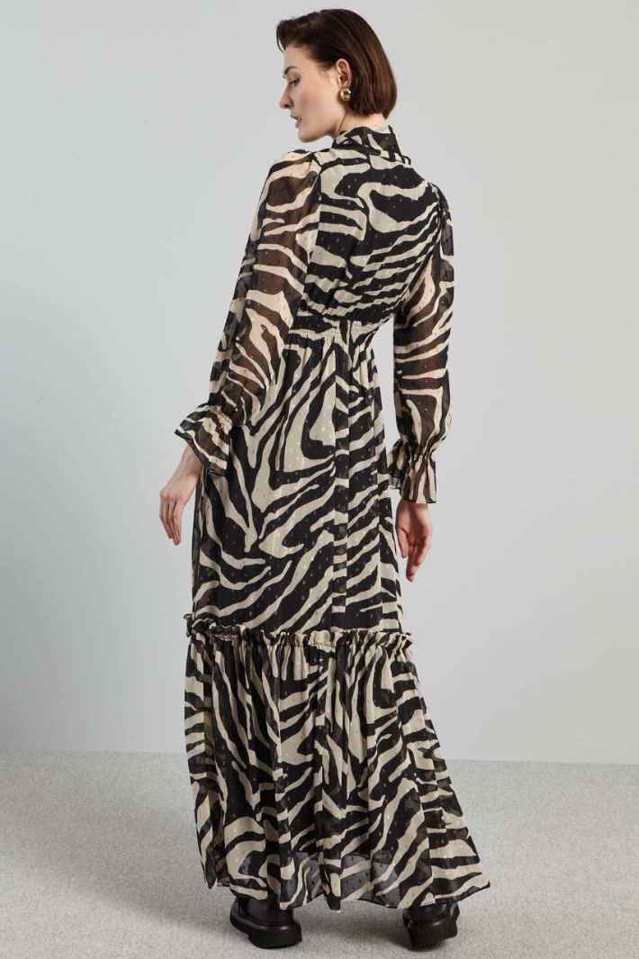 Abito con collo a foulard - NERO ECRU ORO - Fashion Market - 4