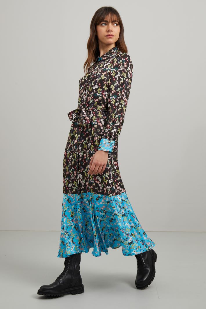 Abito in pura viscosa - MARRONE SCURO AZZURRO - Fashion Market