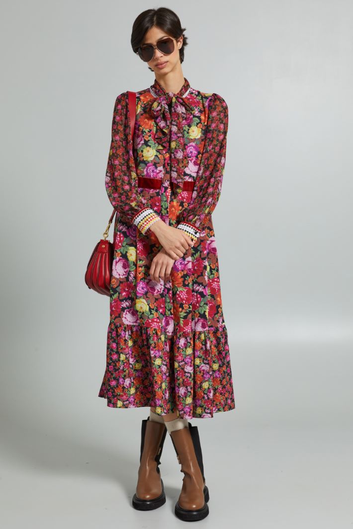 Chemisier midi con cintone - VIOLA ROSSO GIALLO - Fashion Market