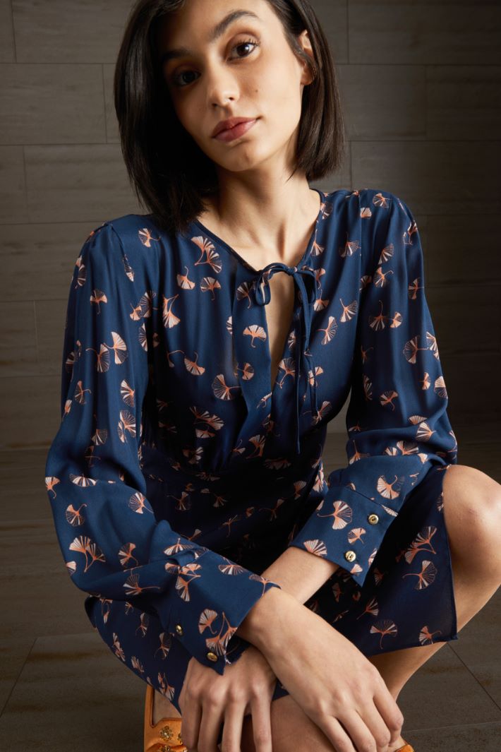Abito in georgette - BLU SCURO ARANCIONE - Fashion Market - 3