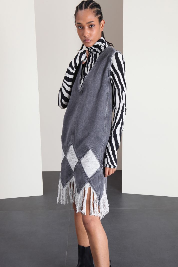 Abito smanicato con frange - GRIGIO - Fashion Market - 3