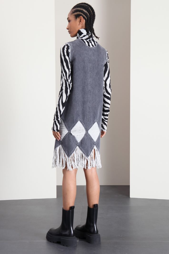 Abito smanicato con frange - GRIGIO - Fashion Market - 2