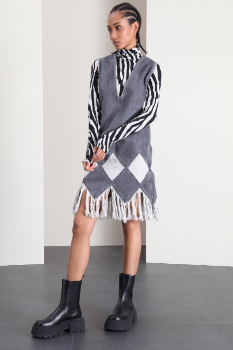 Abito smanicato con frange - Fashion Market