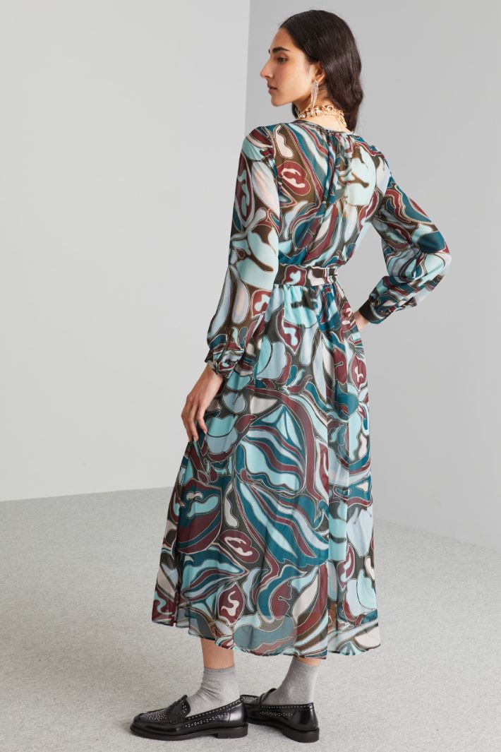 Abito in chiffon stampato - AZZURRO BORDEAUX - Fashion Market - 4