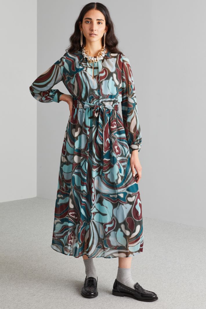 Abito in chiffon stampato - AZZURRO BORDEAUX - Fashion Market - 2