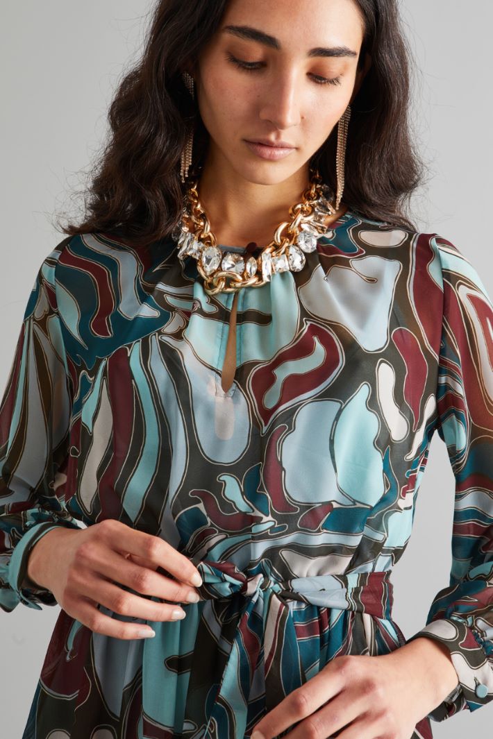 Abito in chiffon stampato - AZZURRO BORDEAUX - Fashion Market - 3