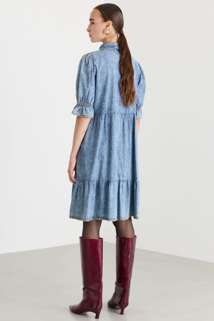 Abito in jeans con ruches - AZZURRO - Fashion Market - 4