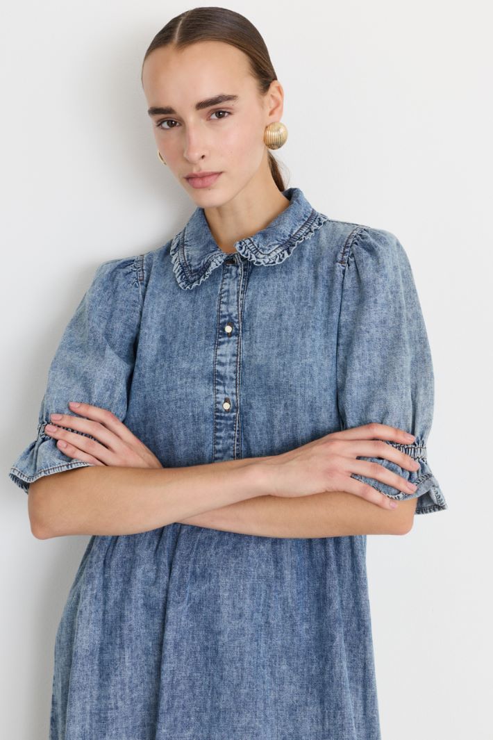 Abito in jeans con ruches - AZZURRO - Fashion Market - 3