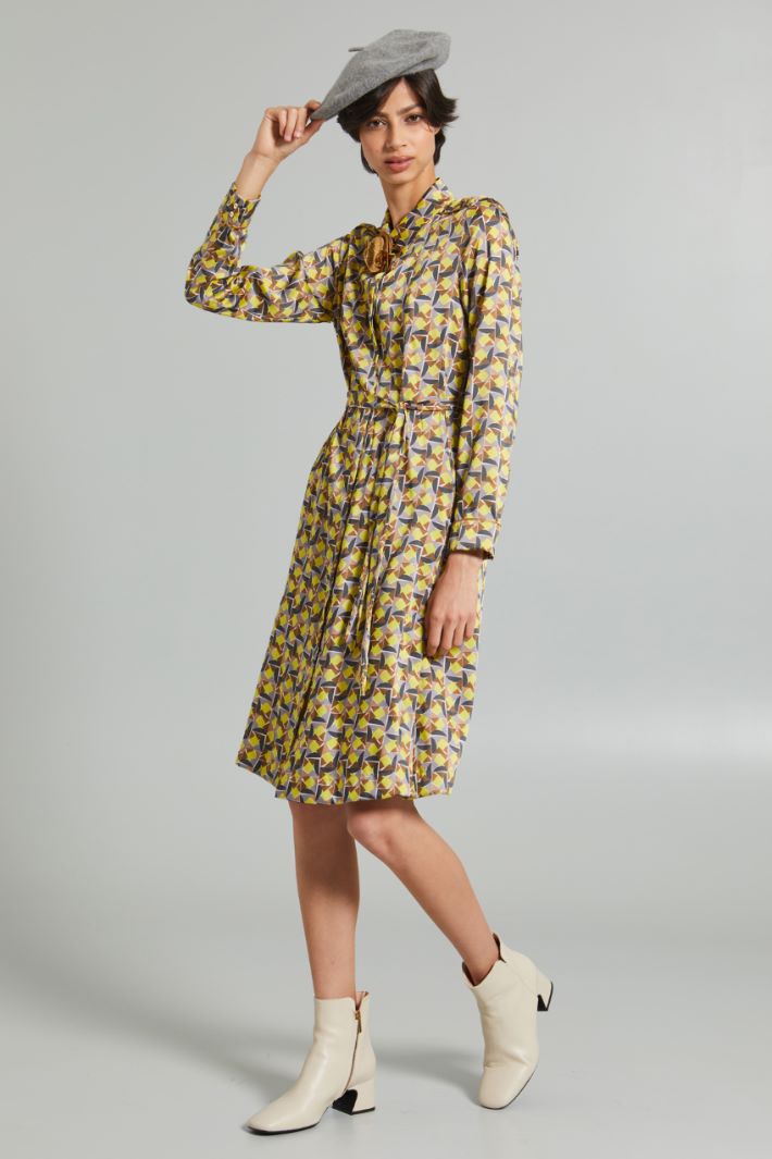 Chemisier midi in twill - GIALLO GRIGIO MARRONE - Fashion Market