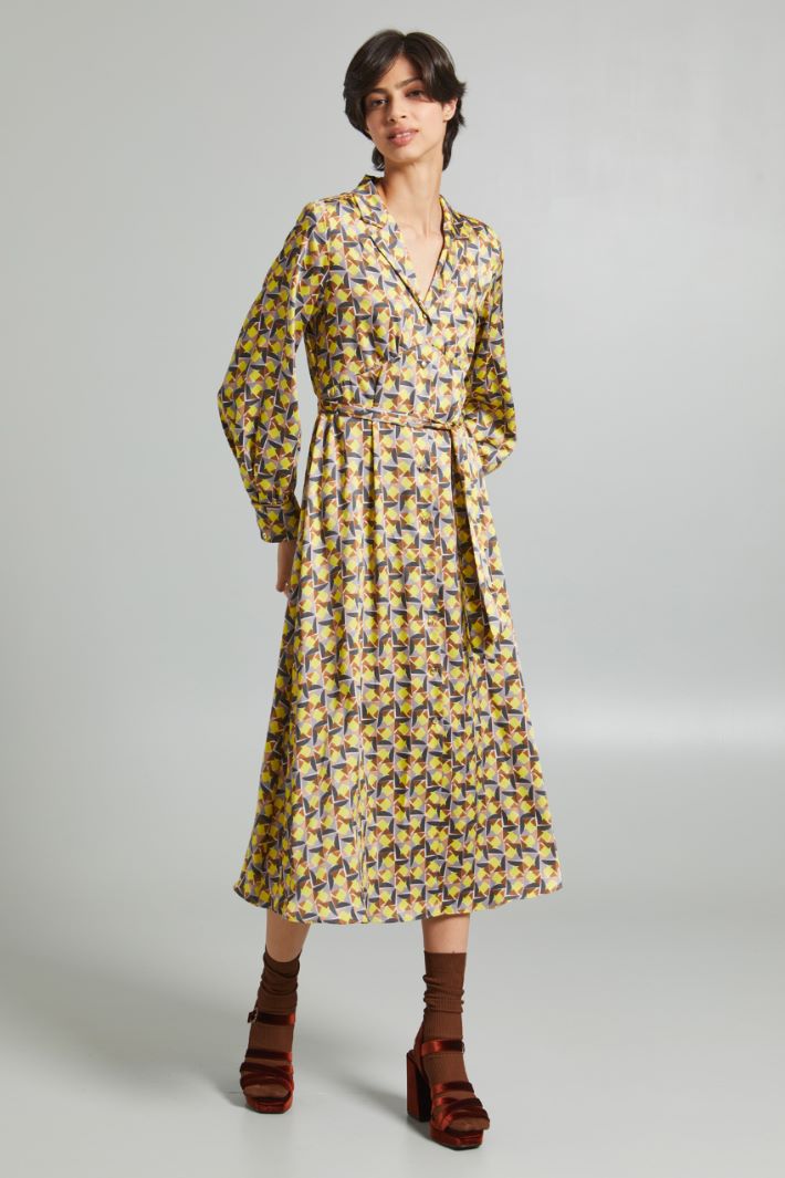 Chemisier stampato con fusciacca - GIALLO GRIGIO MARRONE - Fashion Market - 2
