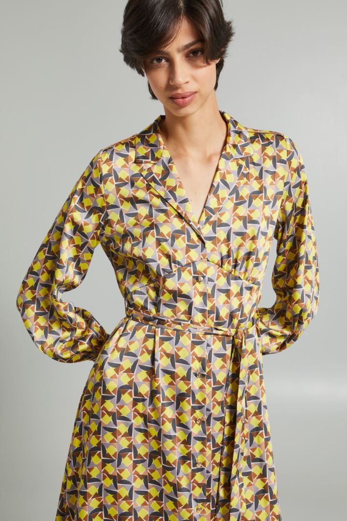 Chemisier stampato con fusciacca - GIALLO GRIGIO MARRONE - Fashion Market - 3
