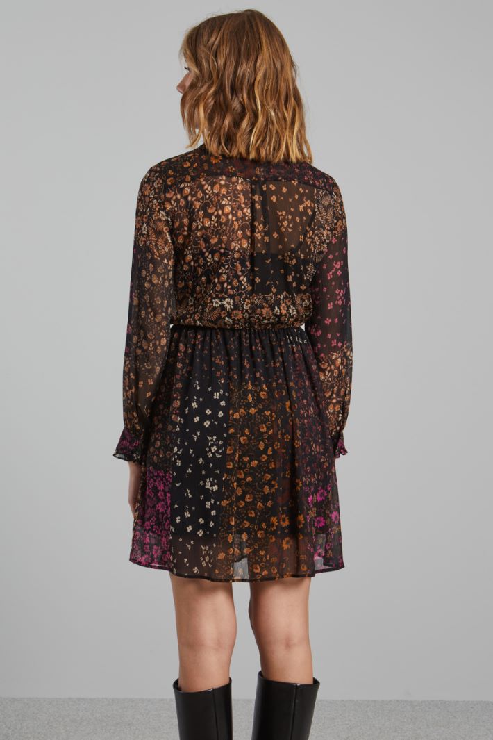 Abito in creponne con cintura - NERO MARRONE FUXIA - Fashion Market - 4
