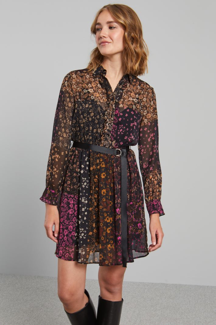 Abito in creponne con cintura - NERO MARRONE FUXIA - Fashion Market - 2