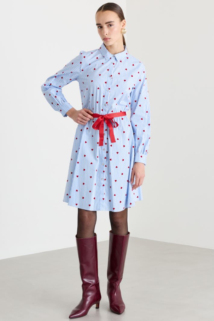 Abito in popeline di cotone fit & flare - AZZURRO - Fashion Market - 2
