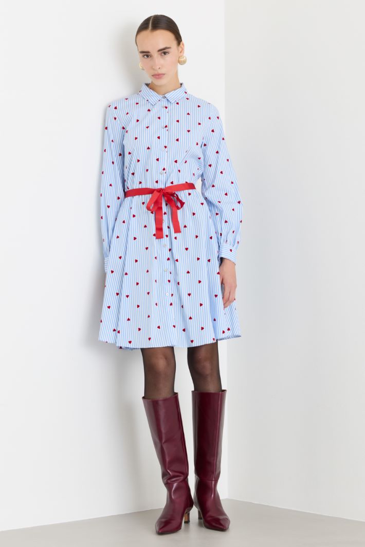 Abito in popeline di cotone fit & flare - AZZURRO - Fashion Market