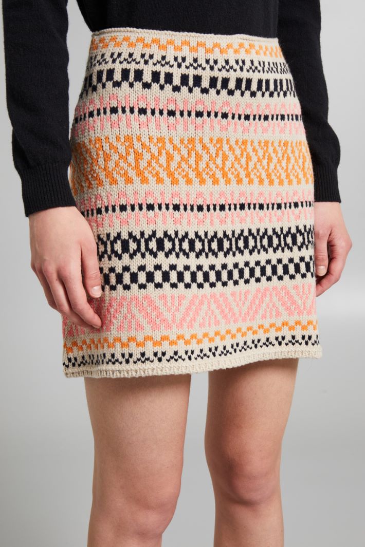 Minigonna in maglia con intarsio - ROSA ARANCIONE BEIGE - Fashion Market - 3