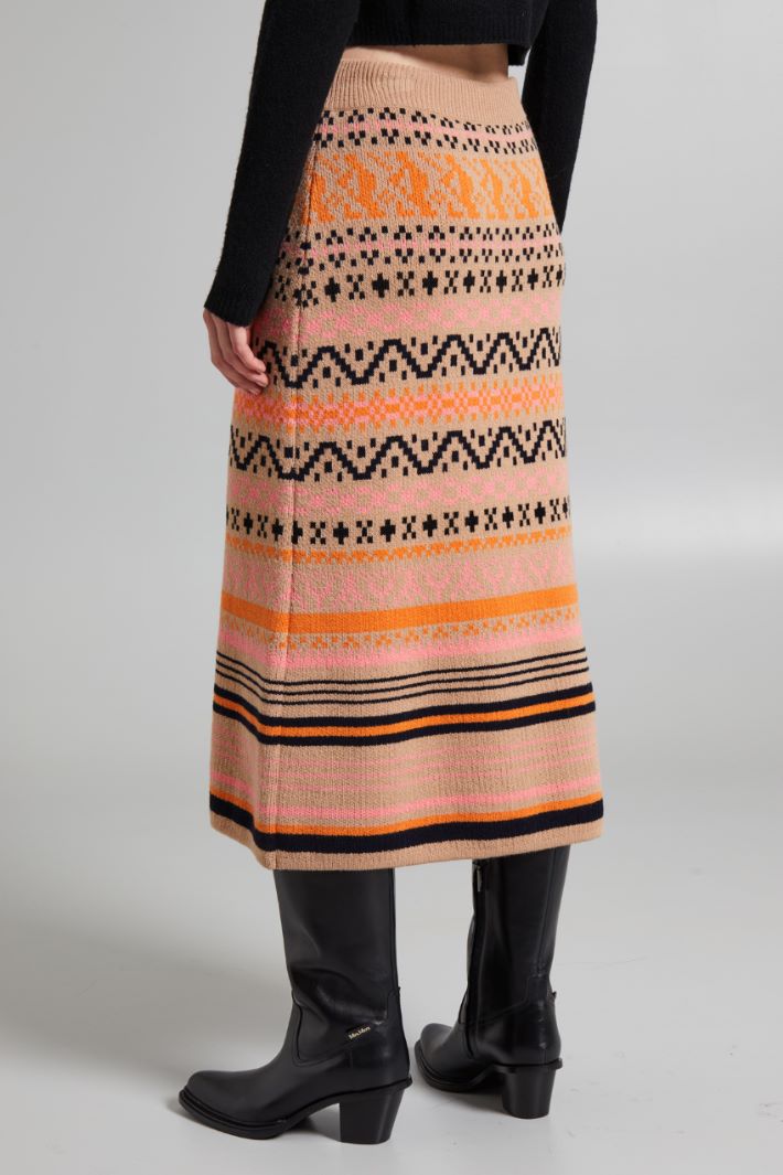 Gonna in maglia con intarsio - BEIGE ARANCIONE ROSA - Fashion Market - 4