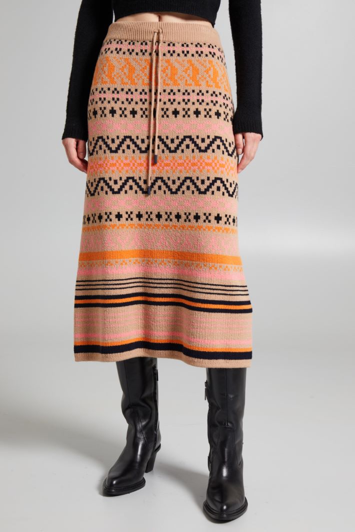 Gonna in maglia con intarsio - BEIGE ARANCIONE ROSA - Fashion Market - 2