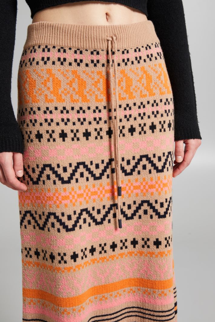 Gonna in maglia con intarsio - BEIGE ARANCIONE ROSA - Fashion Market - 3