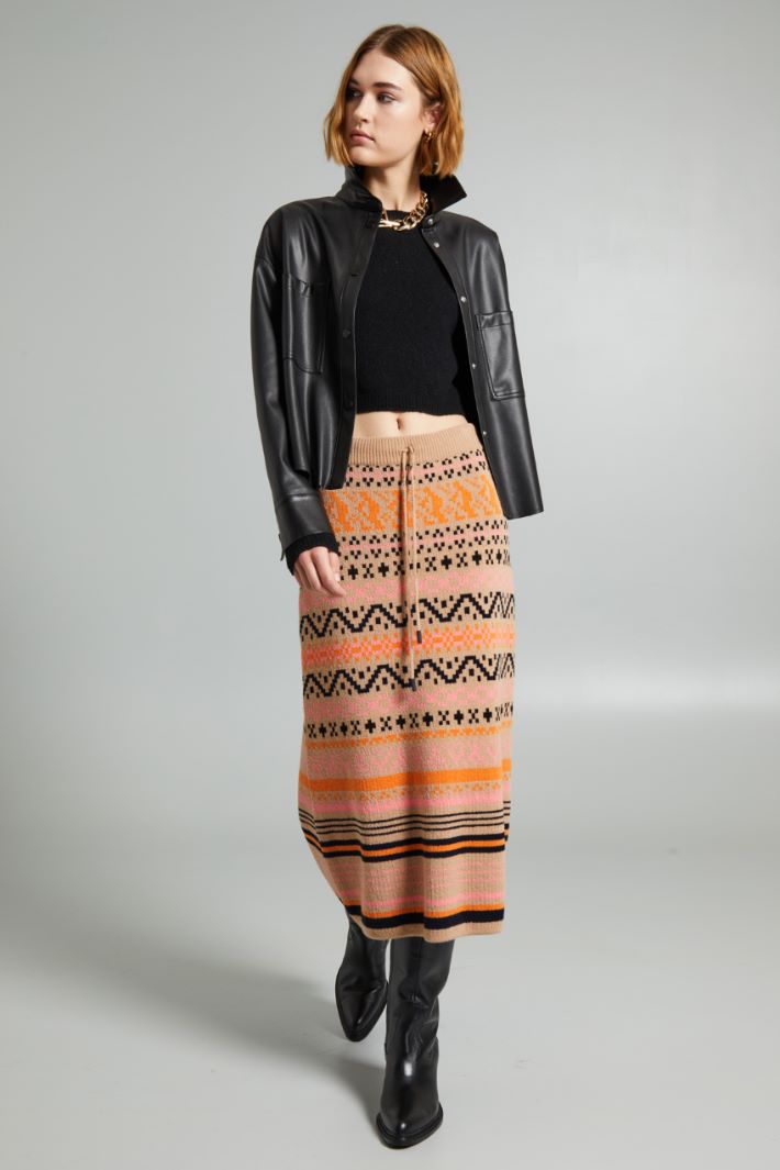 Gonna in maglia con intarsio - BEIGE ARANCIONE ROSA - Fashion Market