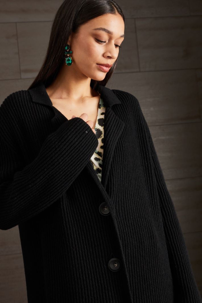 Cardigan lungo a coste - NERO - Fashion Market - 3