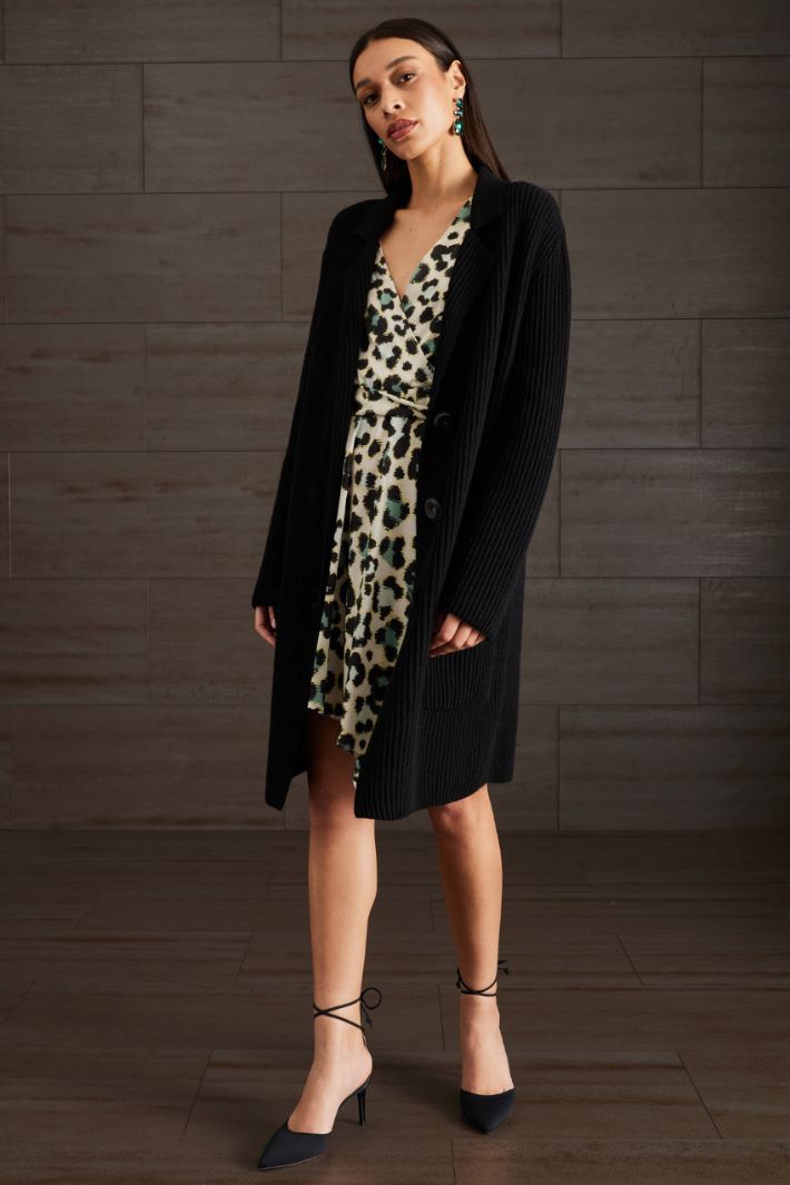 Cardigan lungo a coste - NERO - Fashion Market