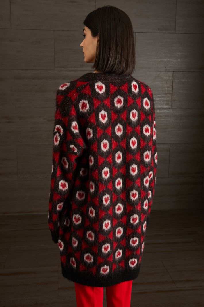 Cardigan lungo jacquard - ROSSO NERO BIANCO - Fashion Market - 4