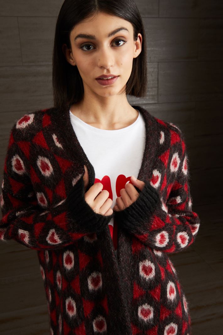 Cardigan lungo jacquard - ROSSO NERO BIANCO - Fashion Market - 3