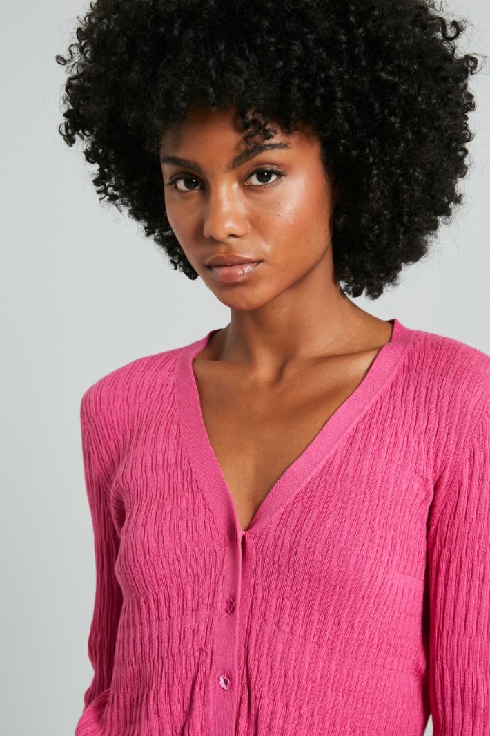 Cardigan con bottoni a fiore - FUCSIA - Fashion Market - 3