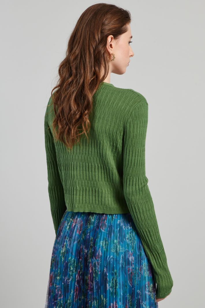 Cardigan con bottoni a fiore - VERDE - Fashion Market - 4